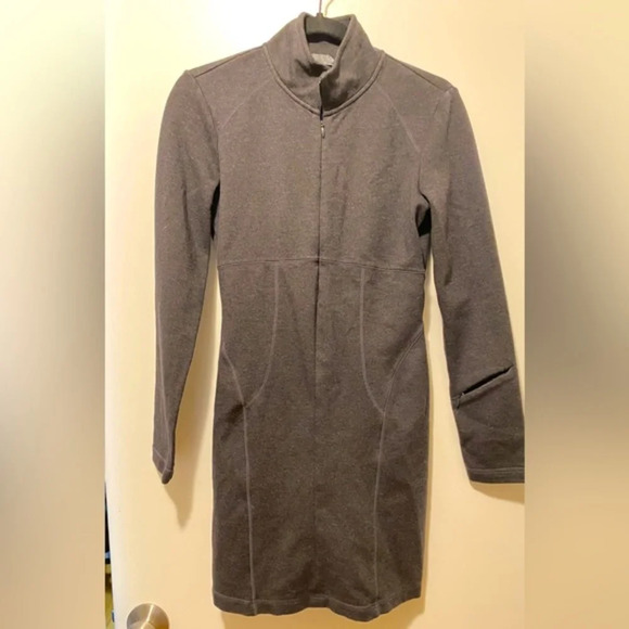 Athleta Cassidy Stretch Ponte Knit Half Zip Dress Dark Grey SP - Picture 1 of 9